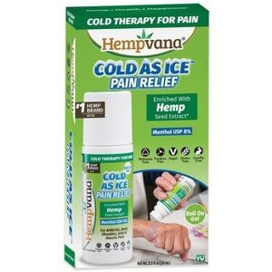 Hempvana Cold As Ice Cold Therapy for Pain Roll On Gel w/ Menthol USP 8% 2.5oz